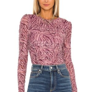 Michael Costello x Revolve Shirred Mauve Pink Print Bodysuit